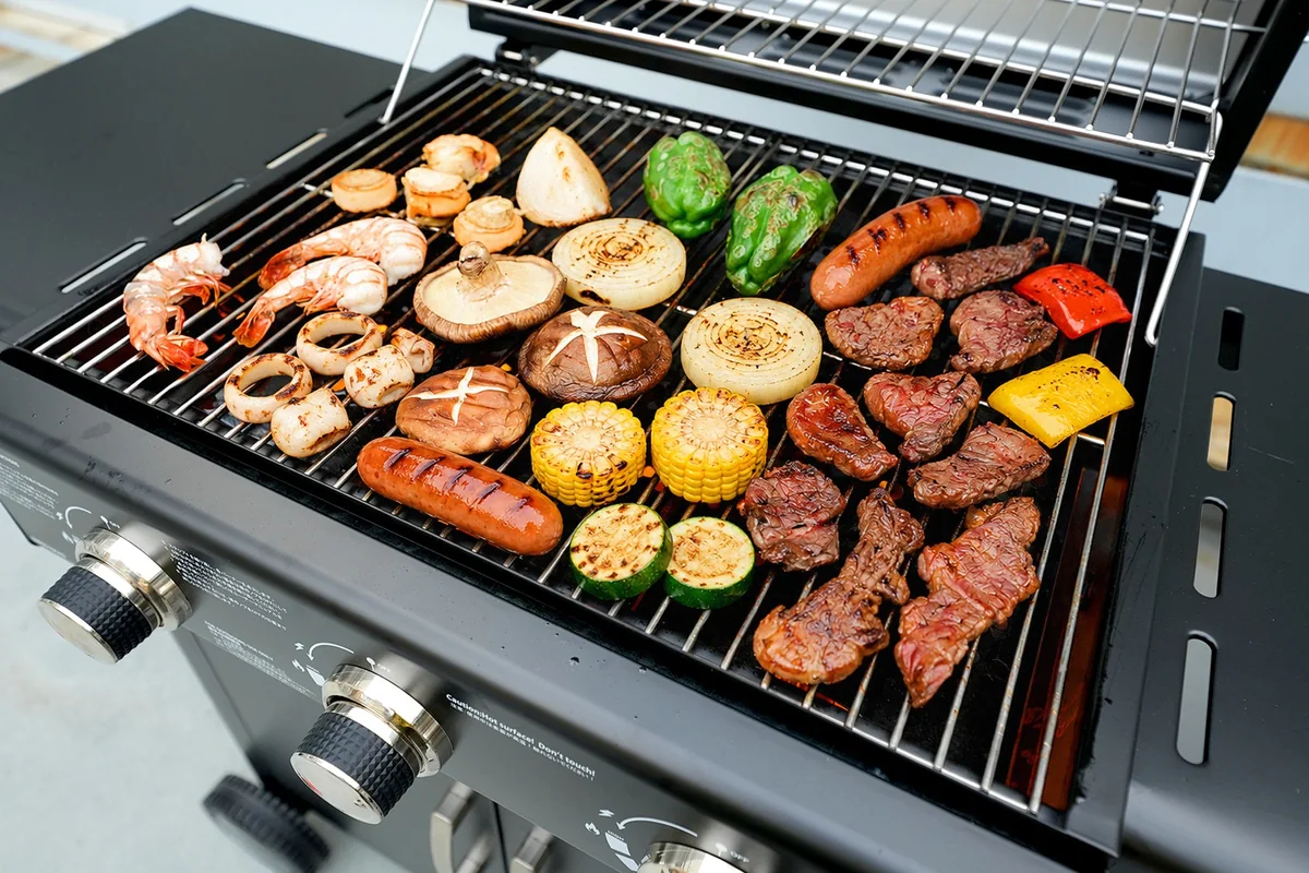 持ち込んだ食材をBBQコンロで焼くイメージ